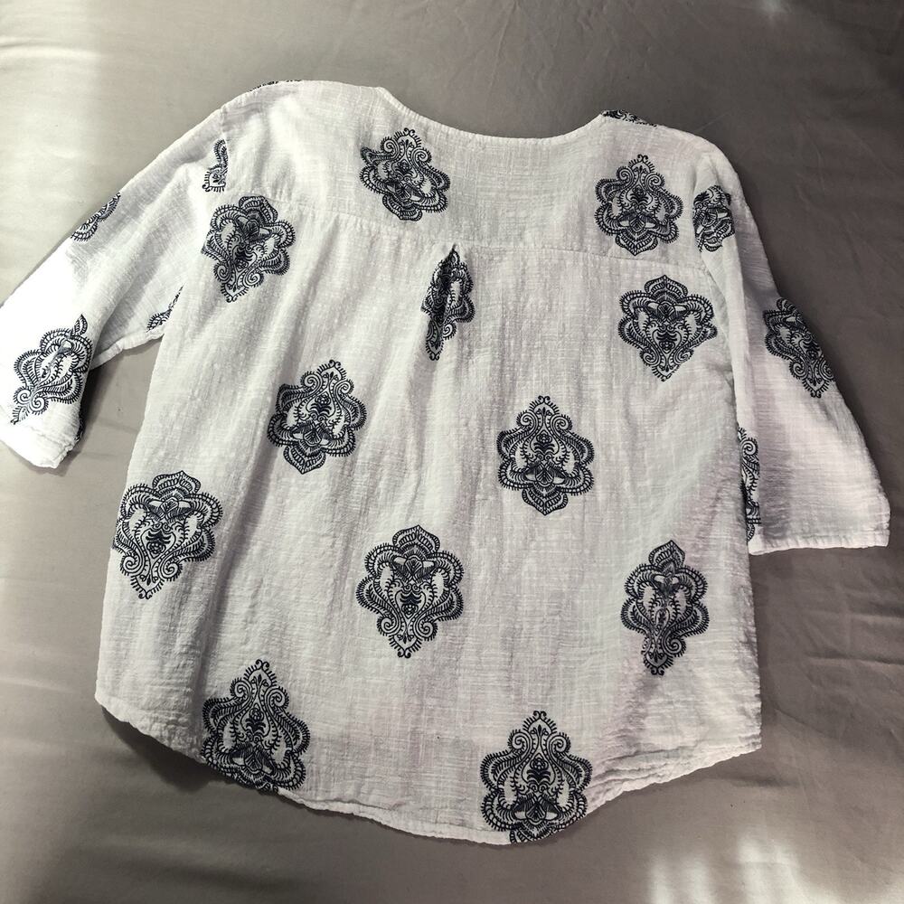 Lagenlook Tunic Top 100% Cotton Sz L Made in Italy White Artsy Peasant Vacation - Picture 7 of 8